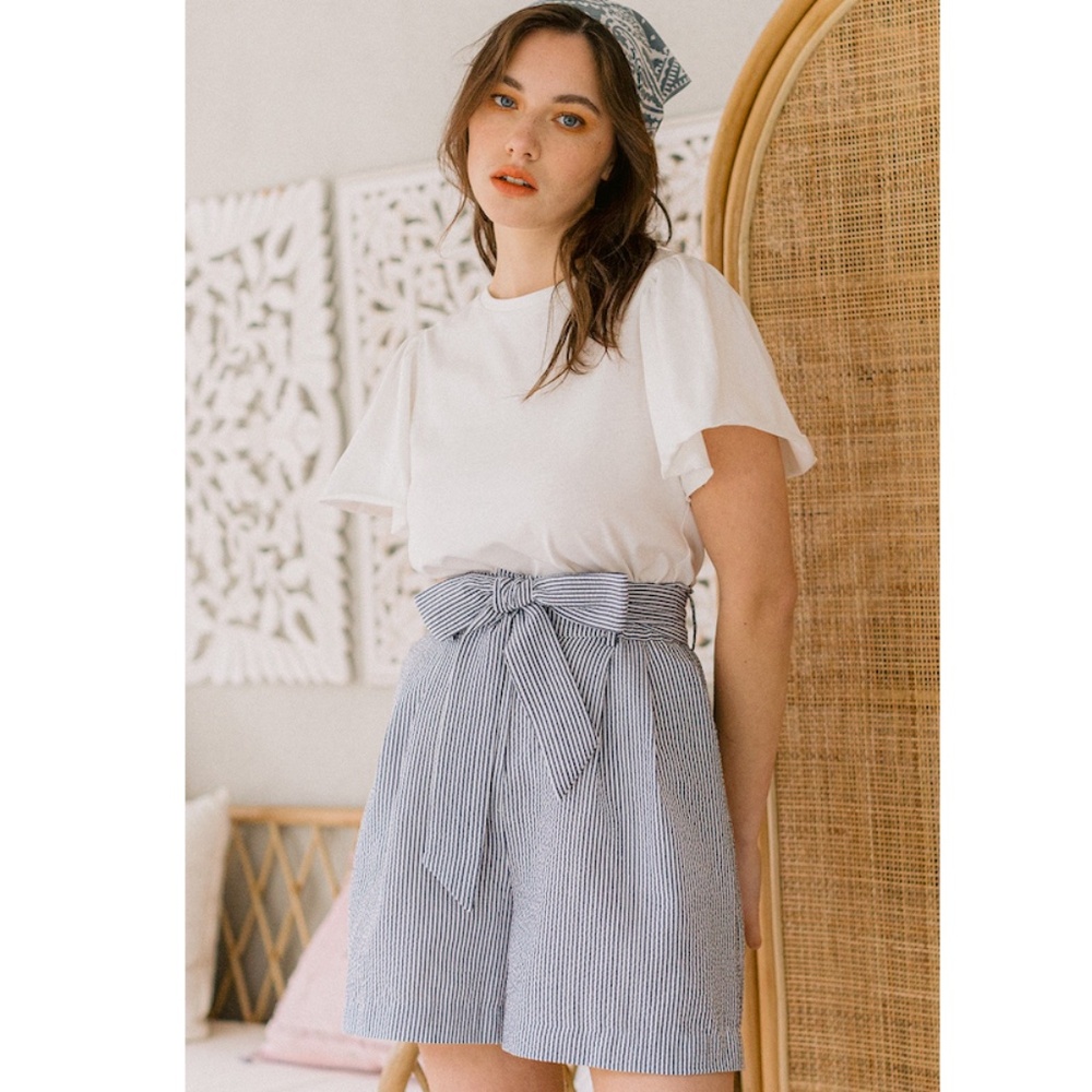 High Waist Blue Striped Women Shorts